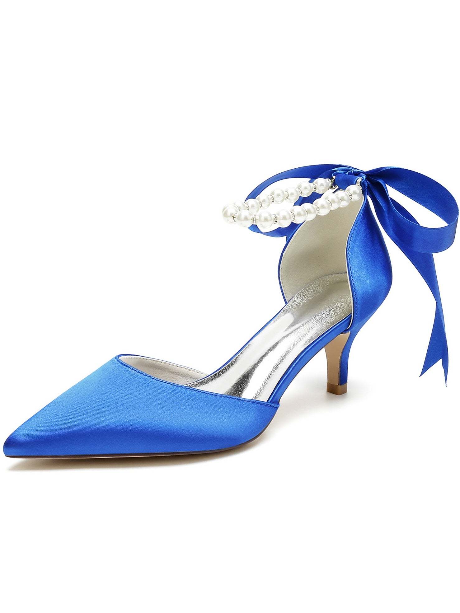 Bridal Shoes for Women with Beaded Mid Heel and Pointed Toe