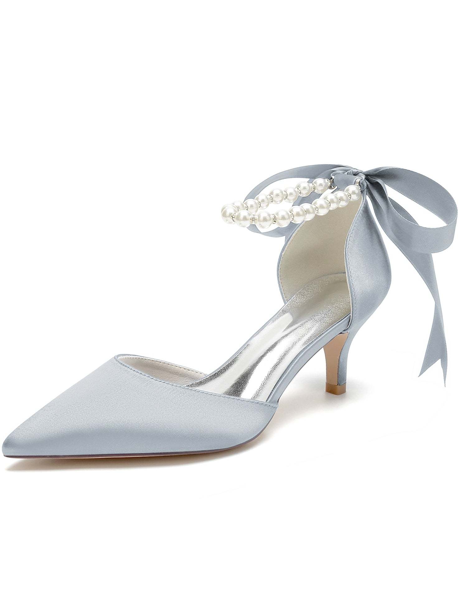 Bridal Shoes for Women with Beaded Mid Heel and Pointed Toe