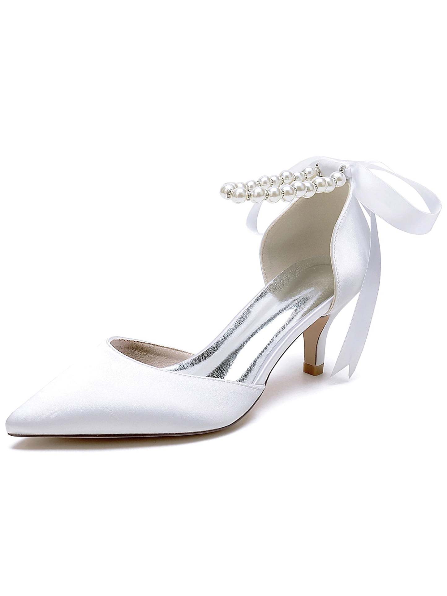 Bridal Shoes for Women with Beaded Mid Heel and Pointed Toe