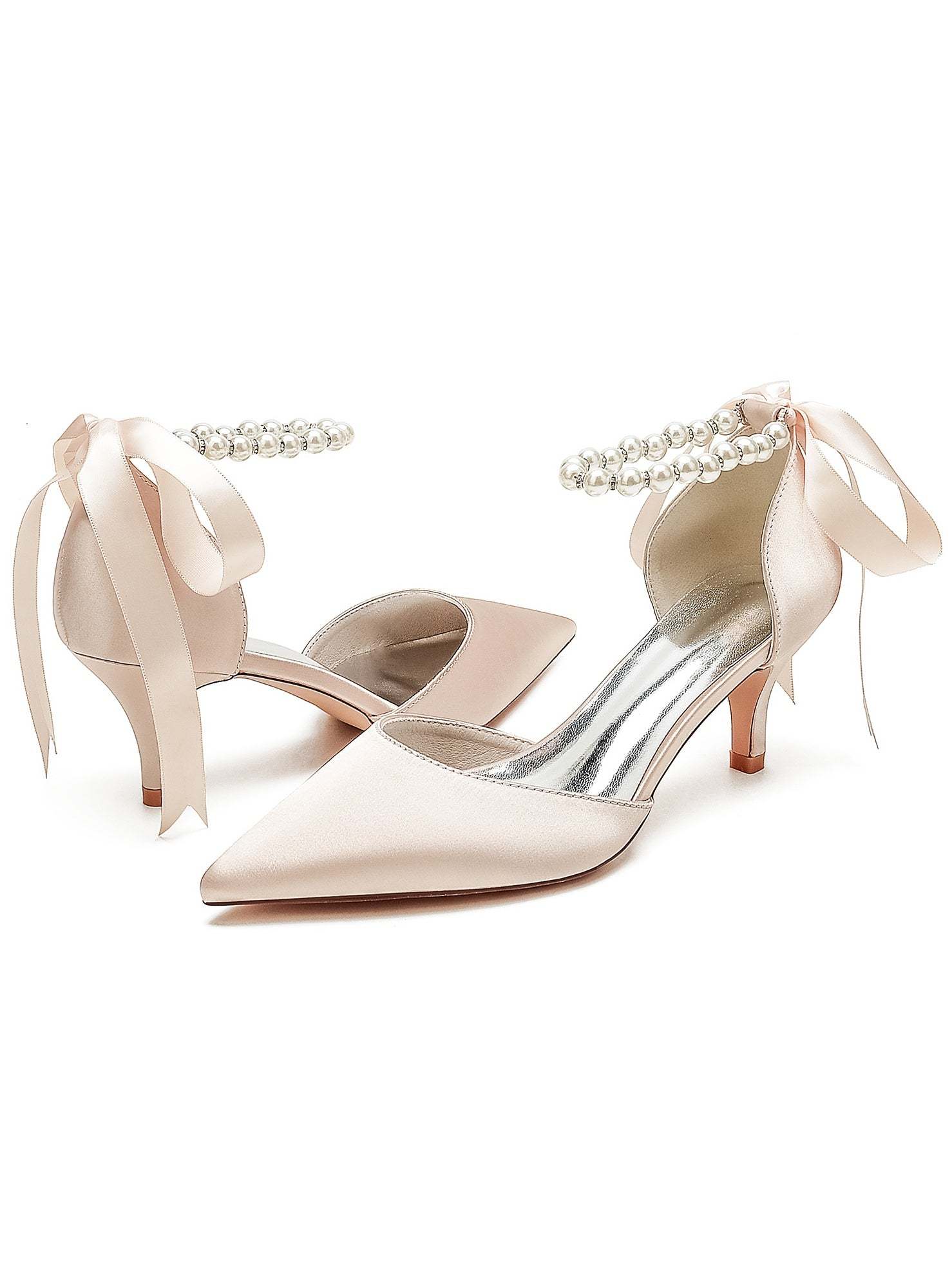 Bridal Shoes for Women with Beaded Mid Heel and Pointed Toe