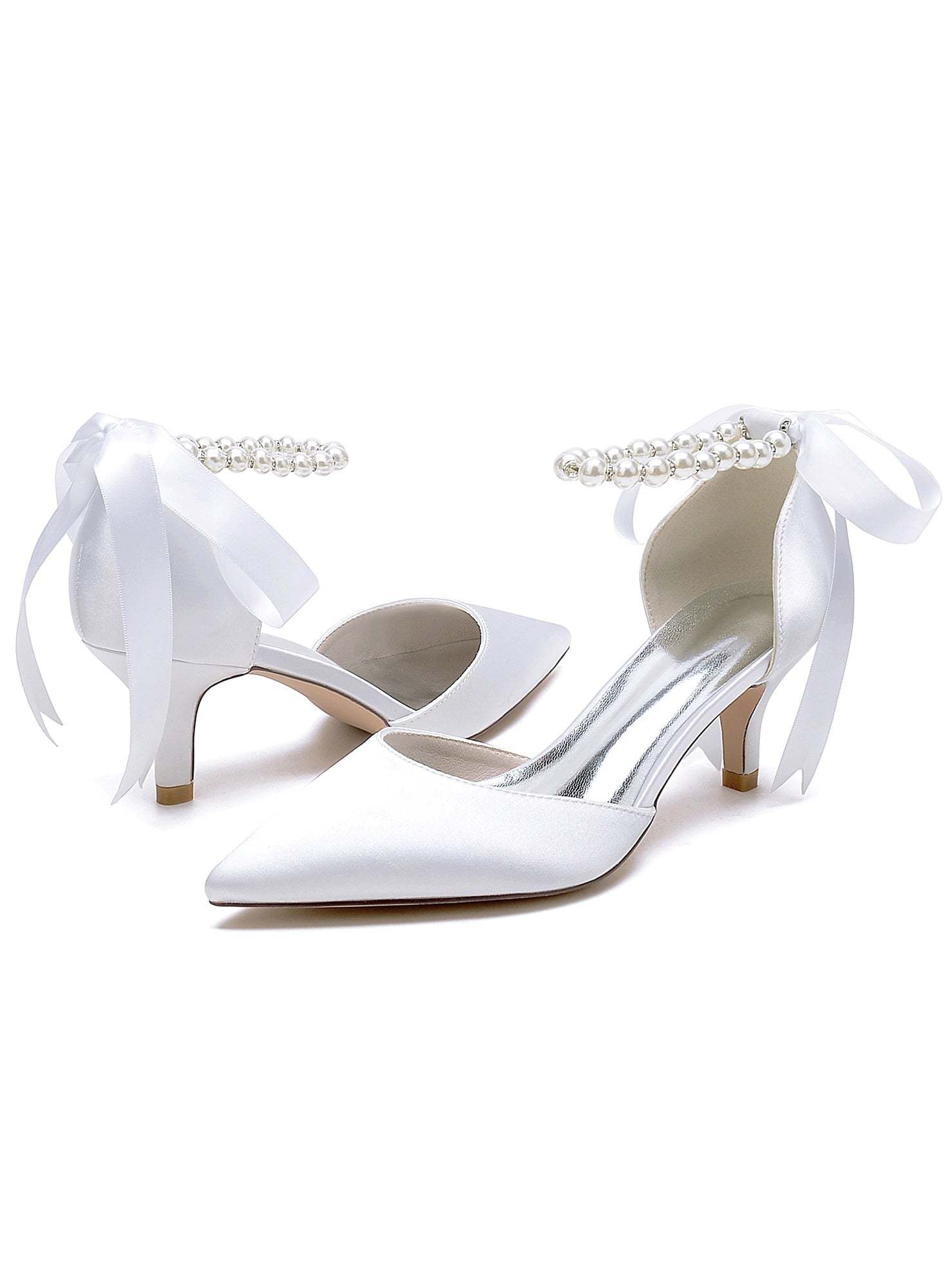 Bridal Shoes for Women with Beaded Mid Heel and Pointed Toe