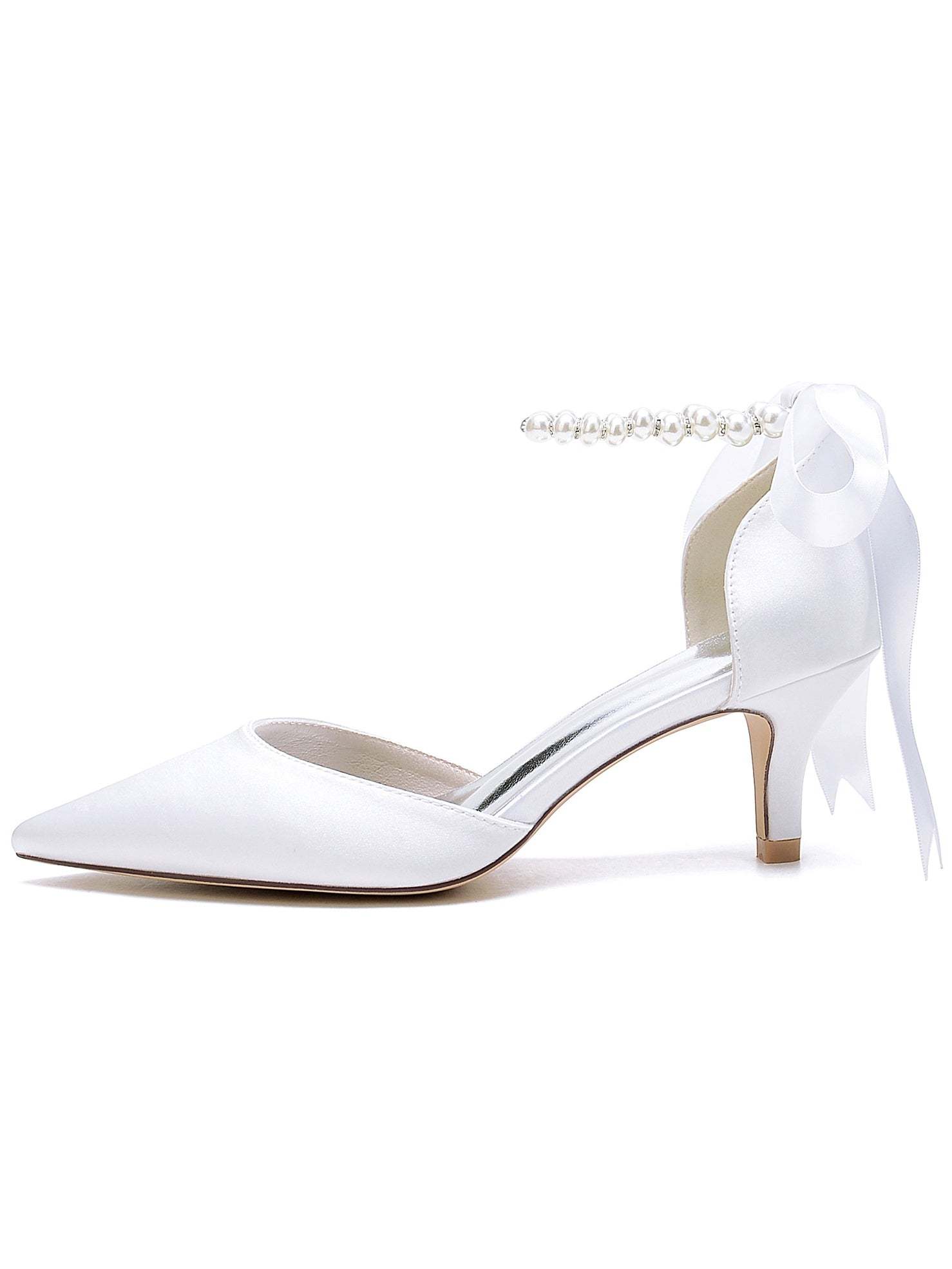 Bridal Shoes for Women with Beaded Mid Heel and Pointed Toe