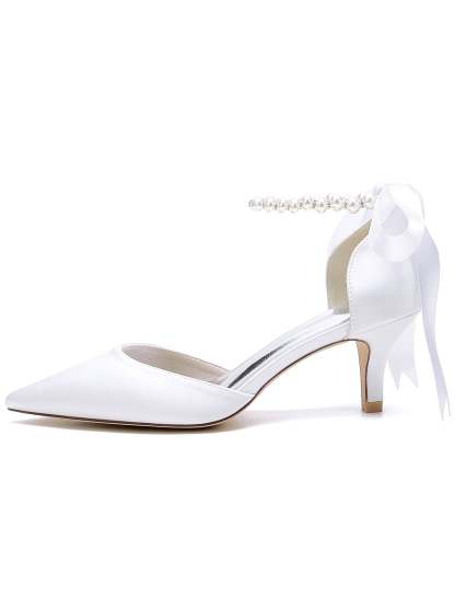 Bridal Shoes for Women with Beaded Mid Heel and Pointed Toe