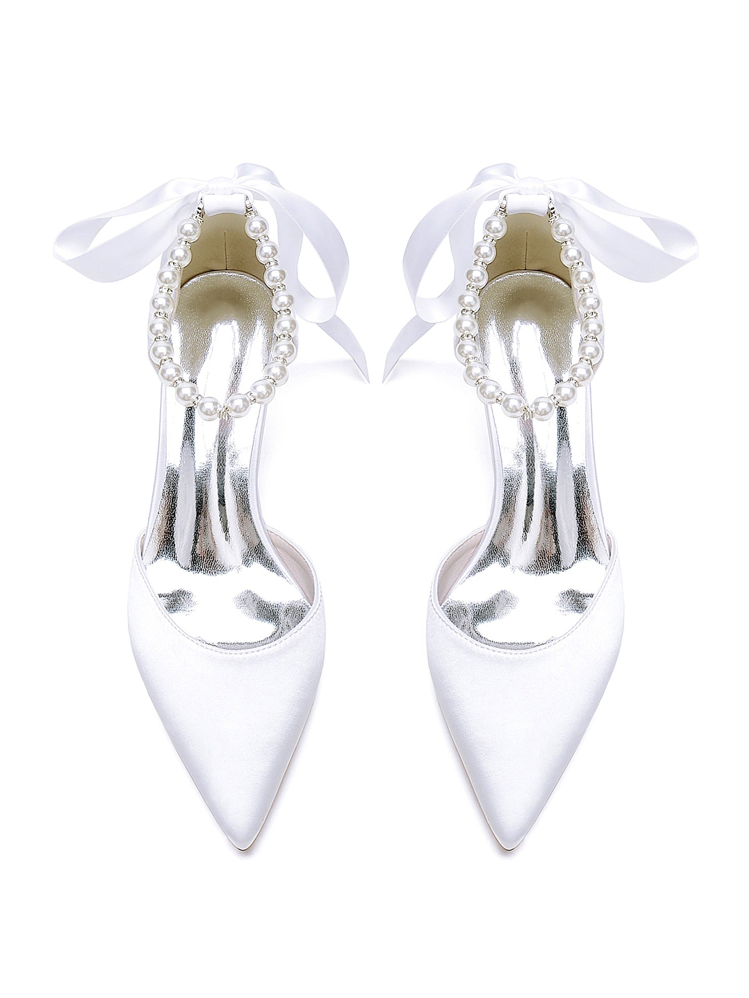 Bridal Shoes for Women with Beaded Mid Heel and Pointed Toe