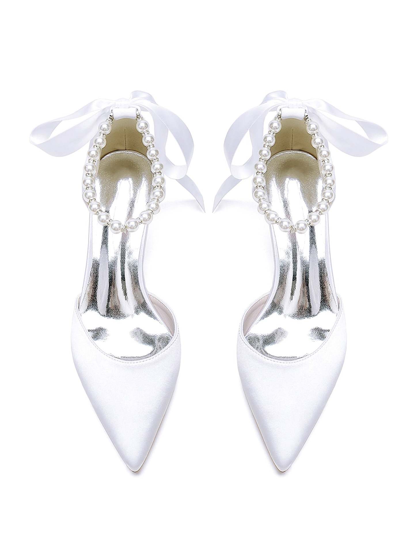 Bridal Shoes for Women with Beaded Mid Heel and Pointed Toe