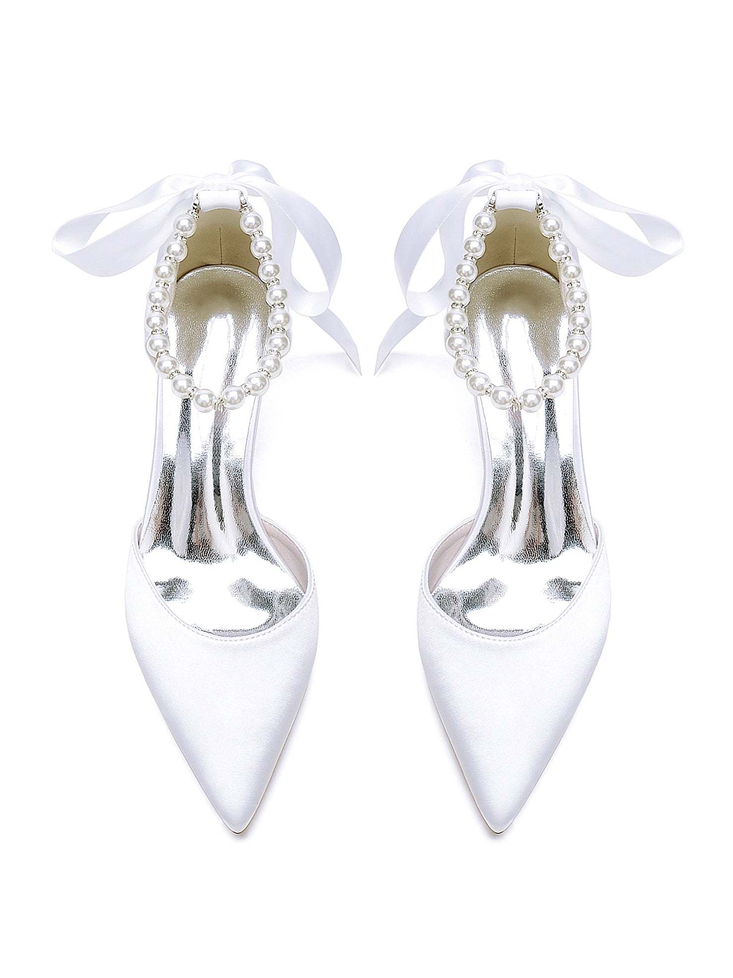 Bridal Shoes for Women with Beaded Mid Heel and Pointed Toe