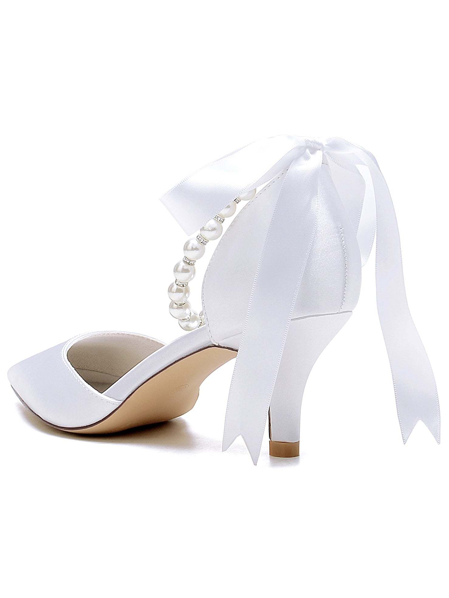 Bridal Shoes for Women with Beaded Mid Heel and Pointed Toe