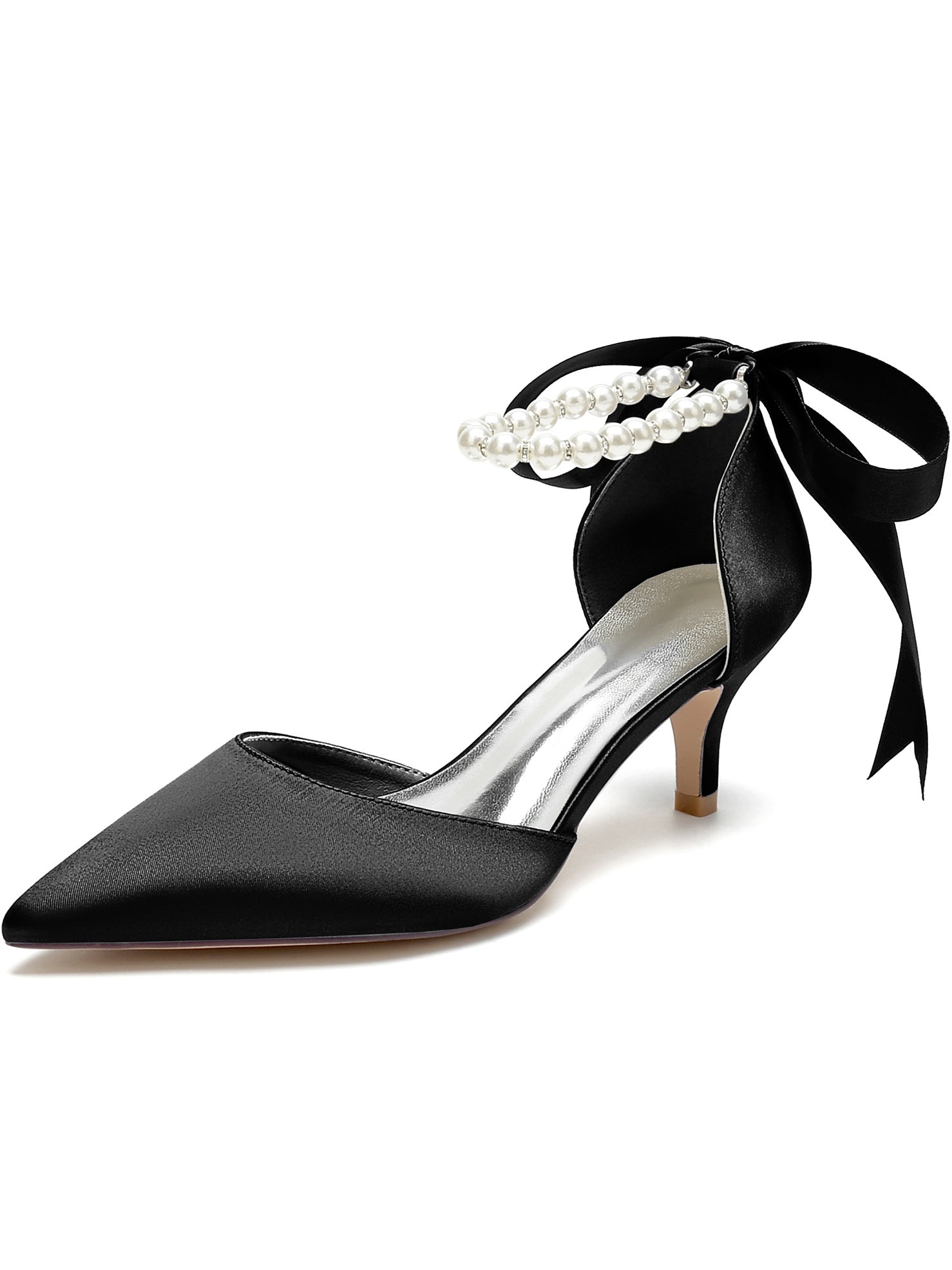 Bridal Shoes for Women with Beaded Mid Heel and Pointed Toe