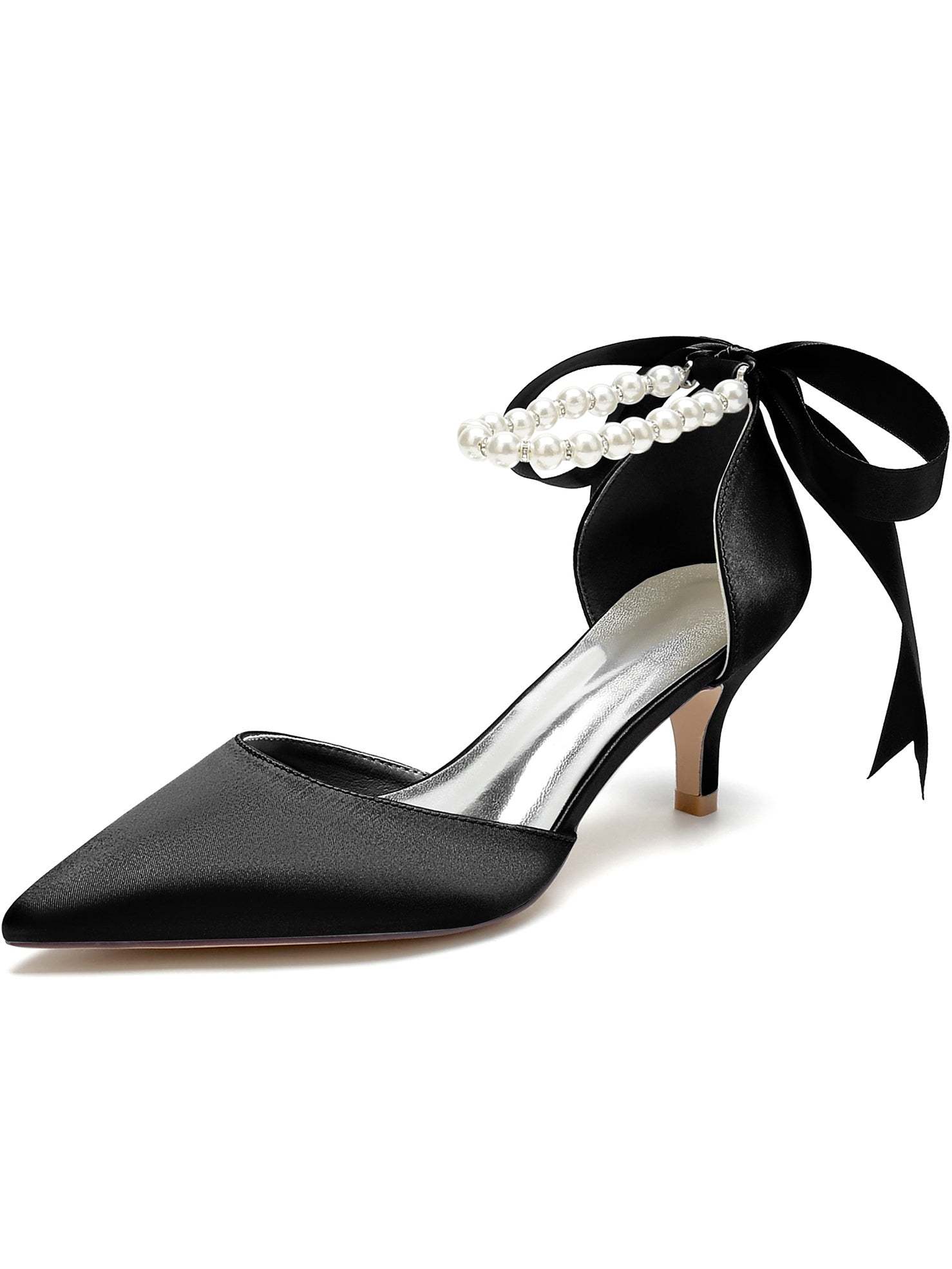 Bridal Shoes for Women with Beaded Mid Heel and Pointed Toe