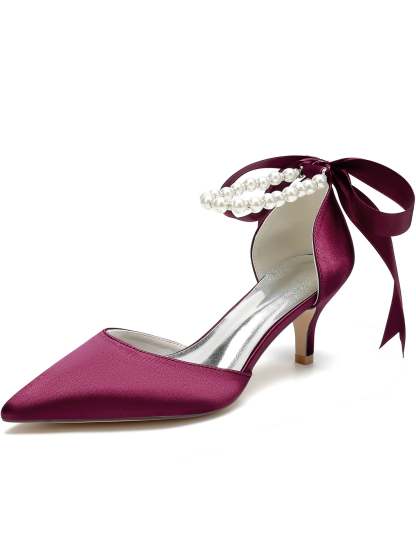 Bridal Shoes for Women with Beaded Mid Heel and Pointed Toe