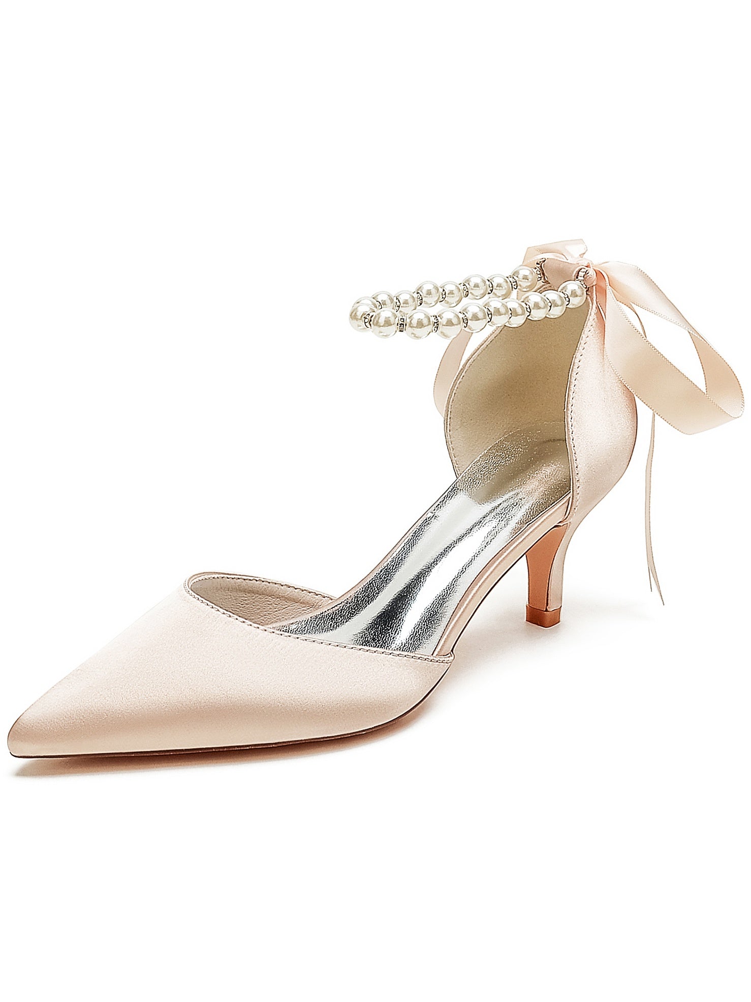 Bridal Shoes for Women with Beaded Mid Heel and Pointed Toe