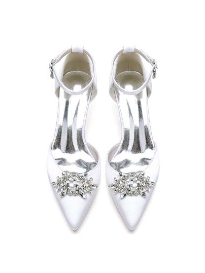 Bridesmaid Shoes for Women with Rhinestones Pointed Toe and Low Heel