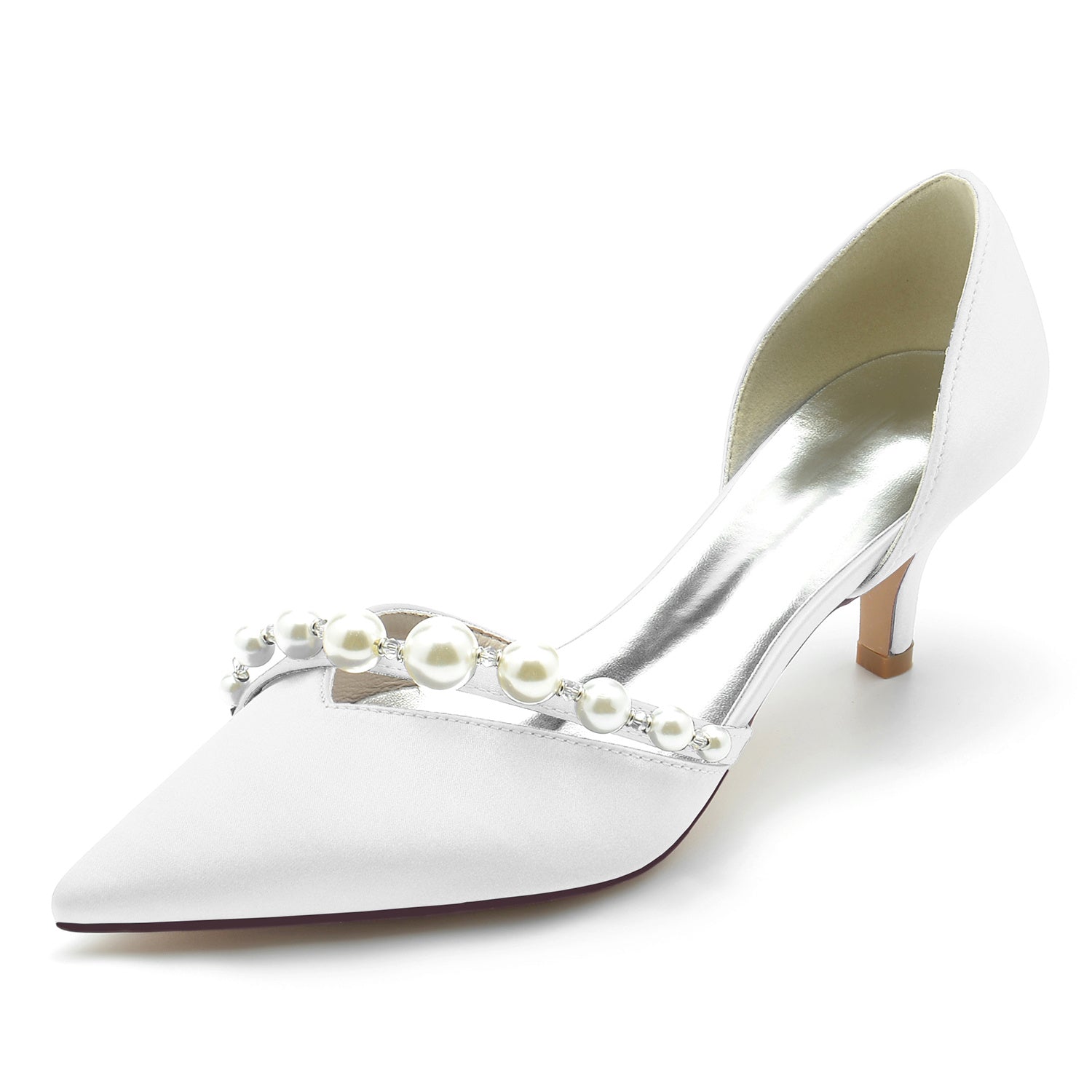 White Pearl Minimalist Bridal Shoes for Women with Pointed Toe