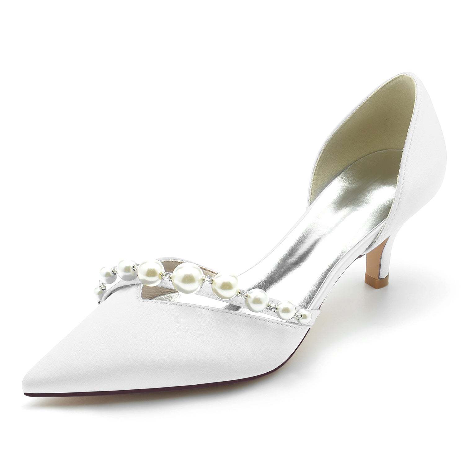 White Pearl Minimalist Bridal Shoes for Women with Pointed Toe