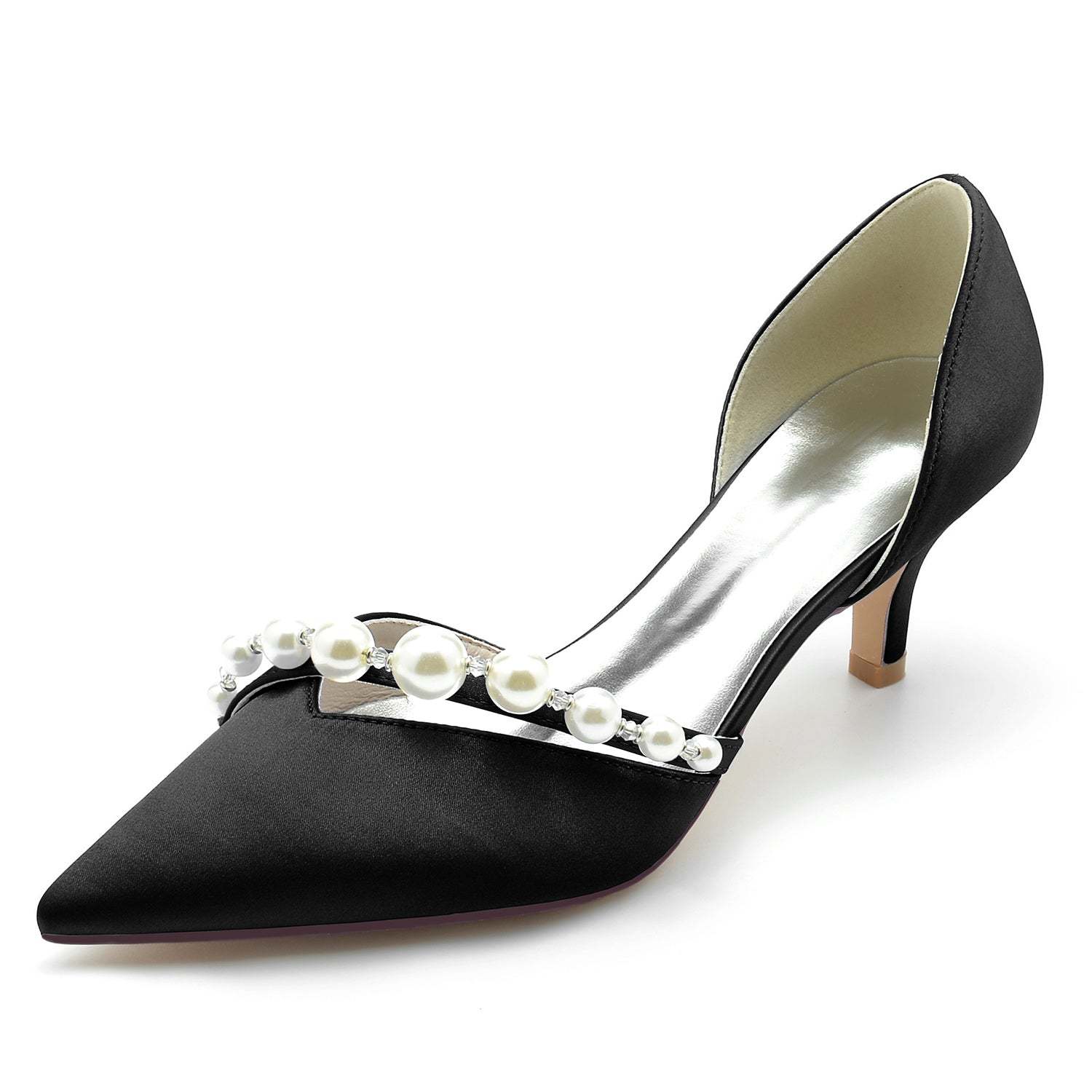 White Pearl Minimalist Bridal Shoes for Women with Pointed Toe