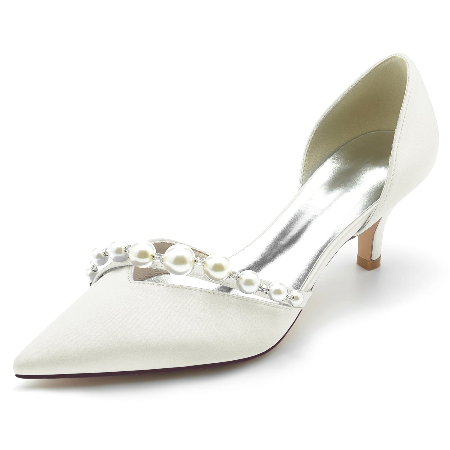 White Pearl Minimalist Bridal Shoes for Women with Pointed Toe