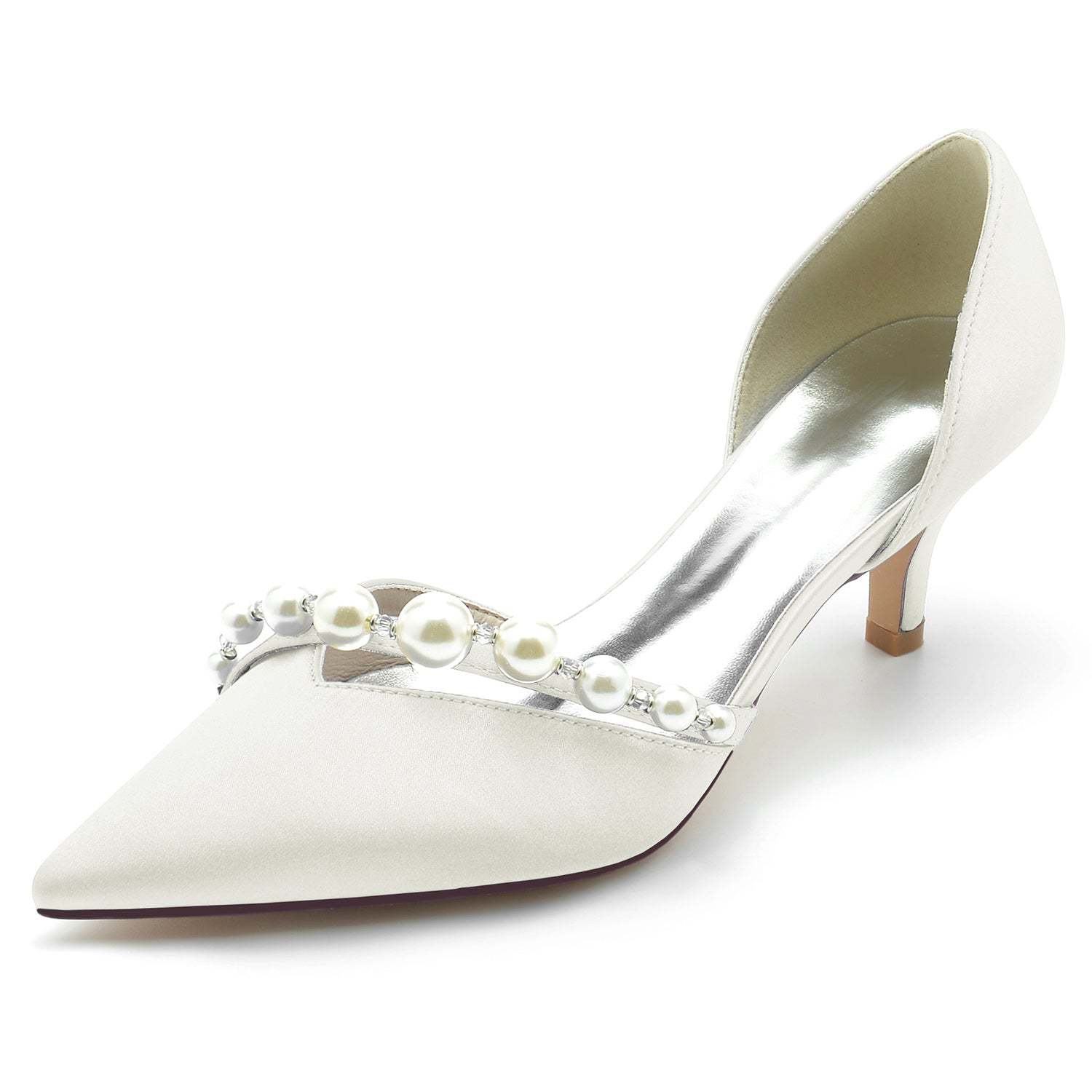 White Pearl Minimalist Bridal Shoes for Women with Pointed Toe