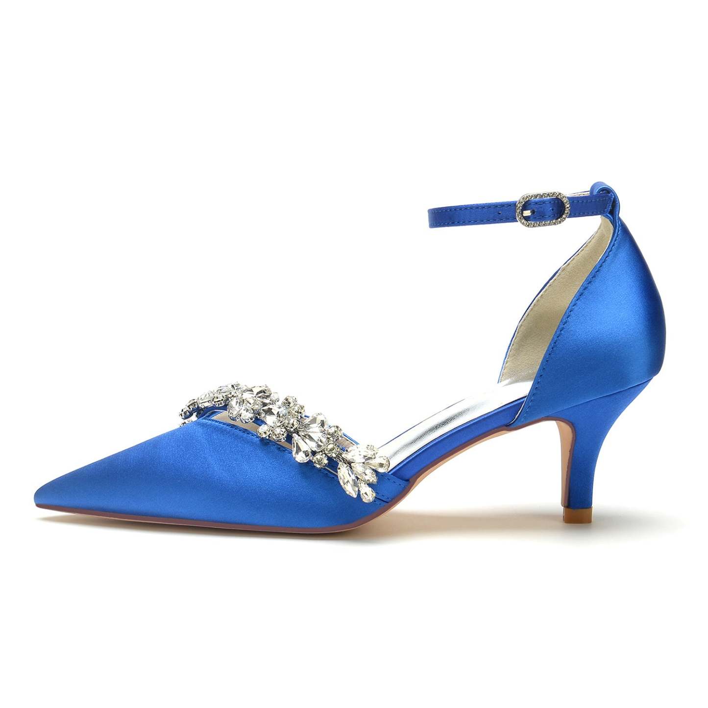 Bridal Shoes for Women with Rhinestone Buckle and Pointed Toe Mid Heel