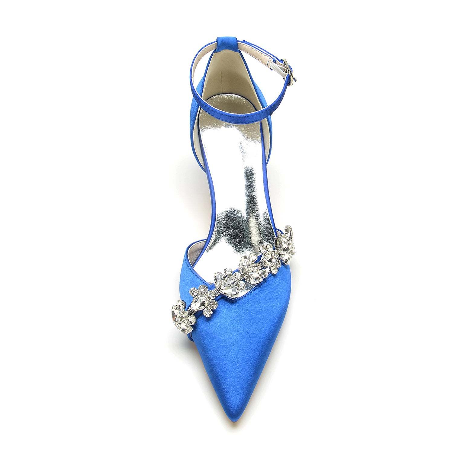 Bridal Shoes for Women with Rhinestone Buckle and Pointed Toe Mid Heel