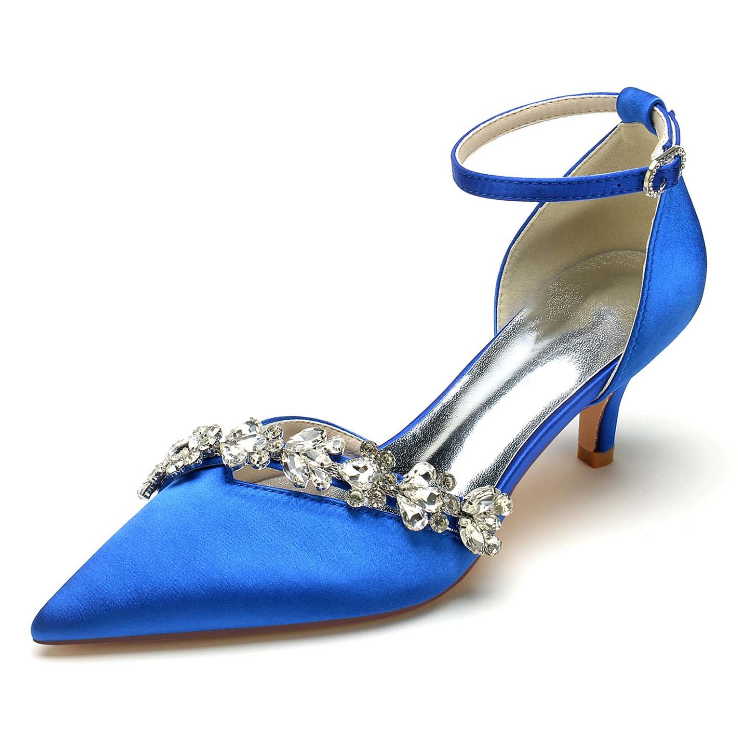 Bridal Shoes for Women with Rhinestone Buckle and Pointed Toe Mid Heel