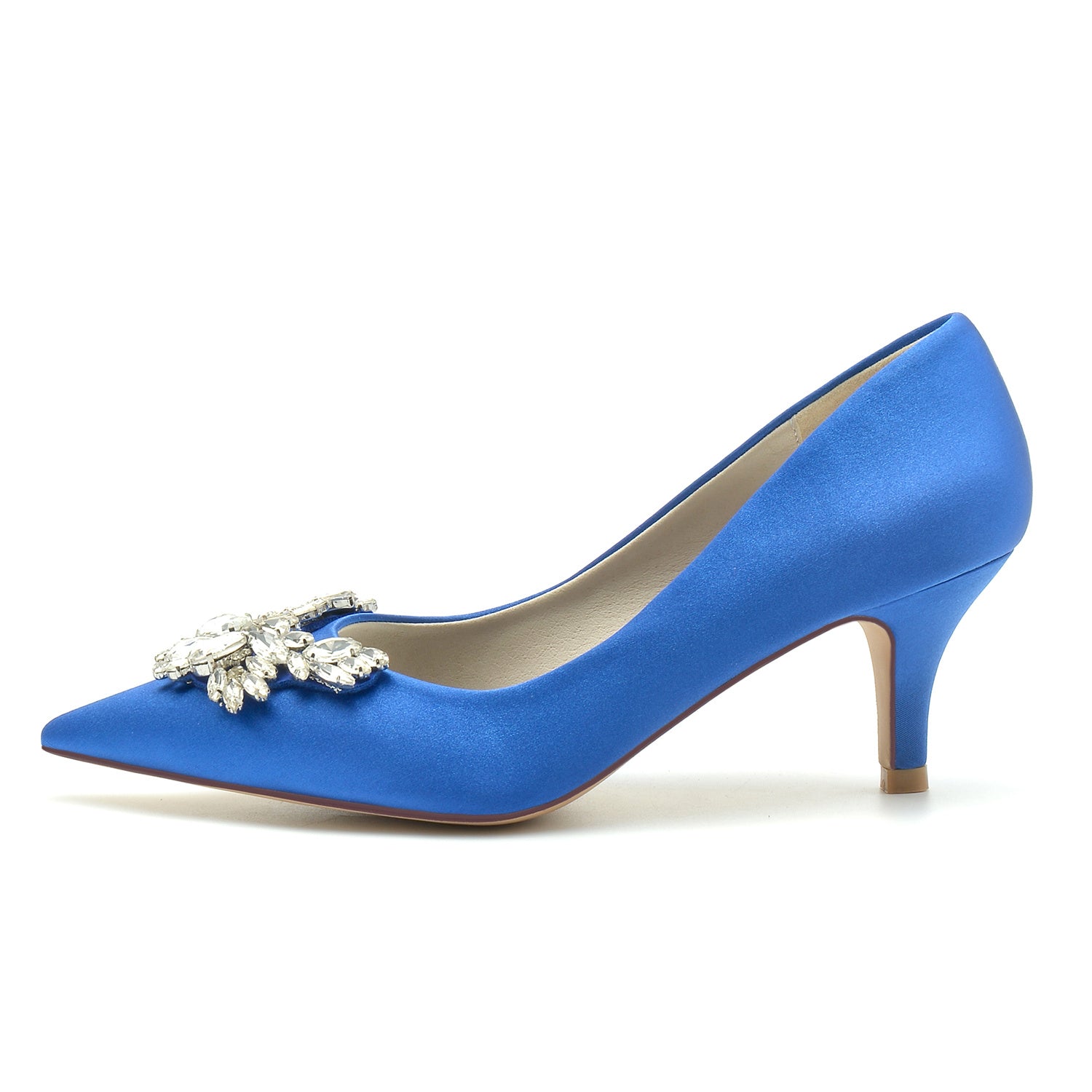 Bridal Silk Satin Shoes with Rhinestones for Women - Minimalist Pointed Toe