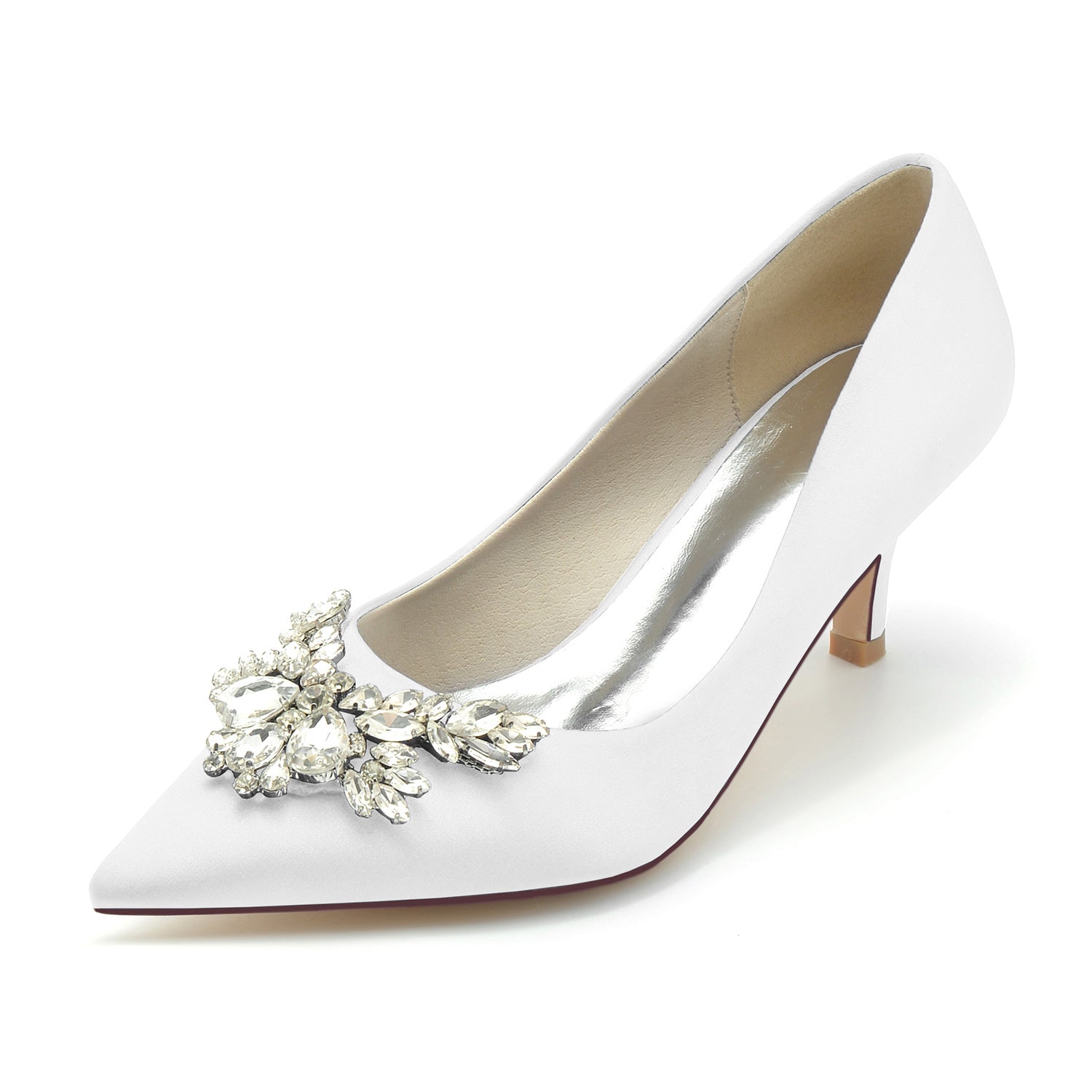 Bridal Silk Satin Shoes with Rhinestones for Women - Minimalist Pointed Toe
