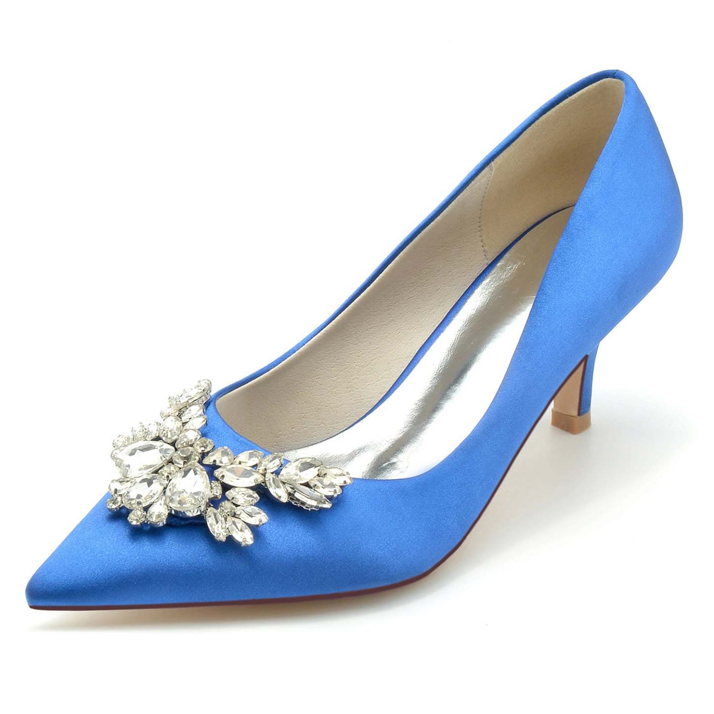Bridal Silk Satin Shoes with Rhinestones for Women - Minimalist Pointed Toe