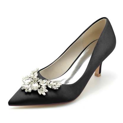 Bridal Silk Satin Shoes with Rhinestones for Women - Minimalist Pointed Toe