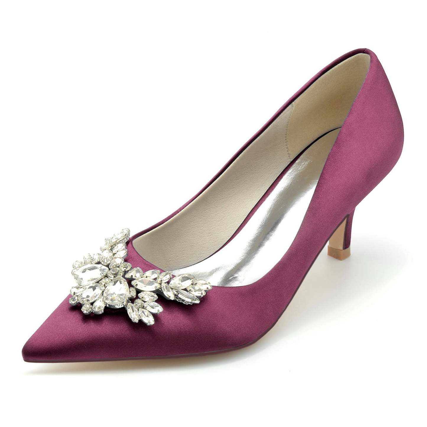 Bridal Silk Satin Shoes with Rhinestones for Women - Minimalist Pointed Toe