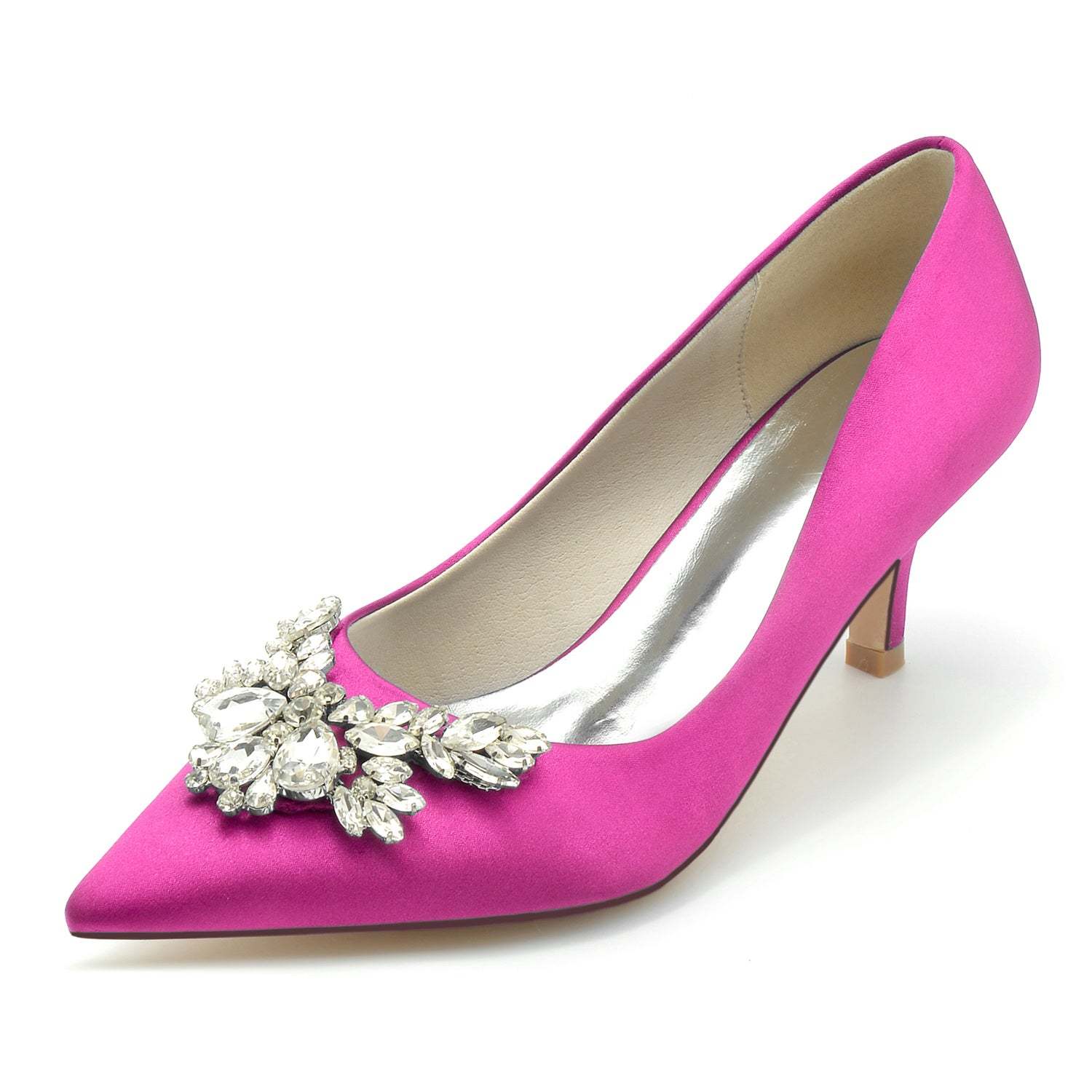 Bridal Silk Satin Shoes with Rhinestones for Women - Minimalist Pointed Toe