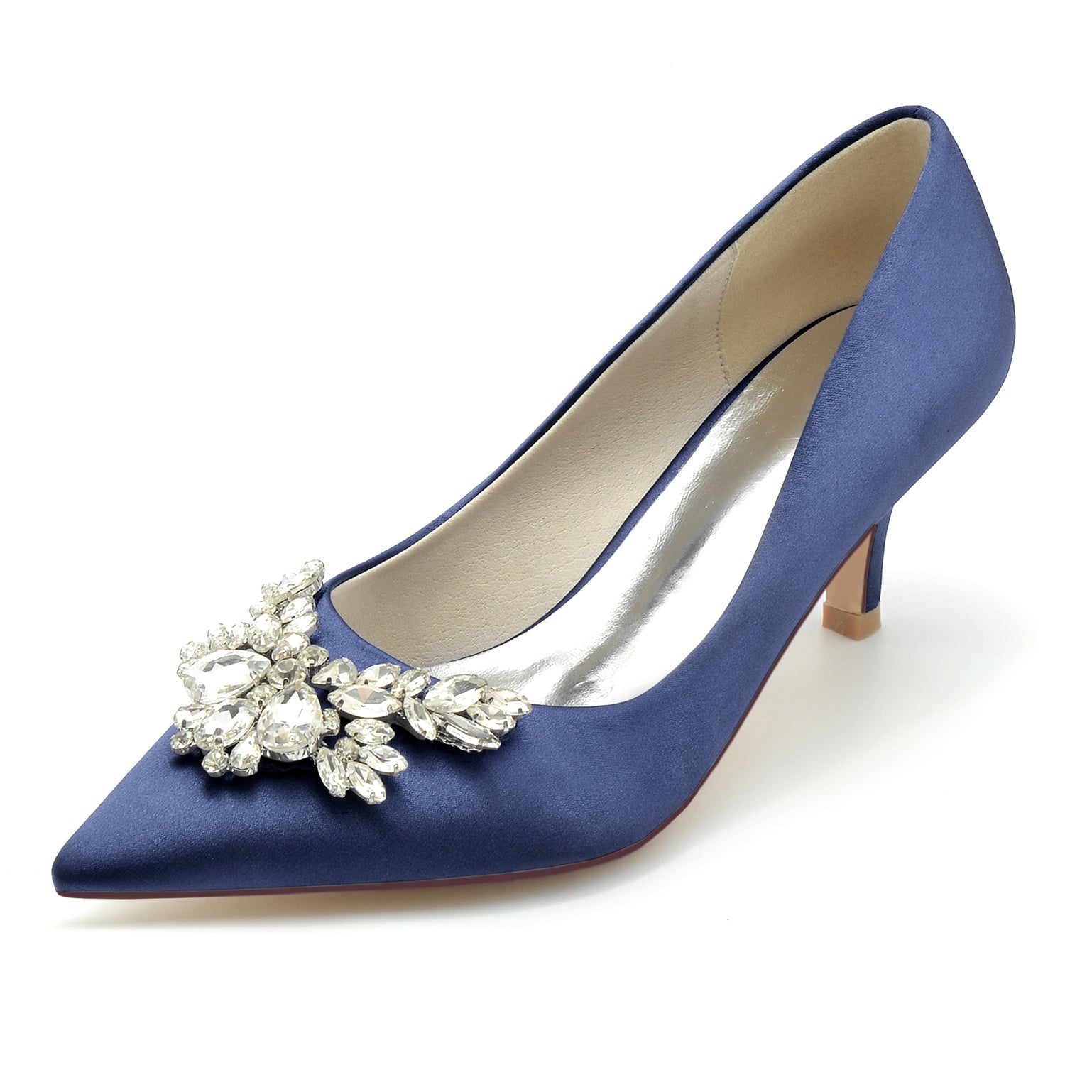 Bridal Silk Satin Shoes with Rhinestones for Women - Minimalist Pointed Toe