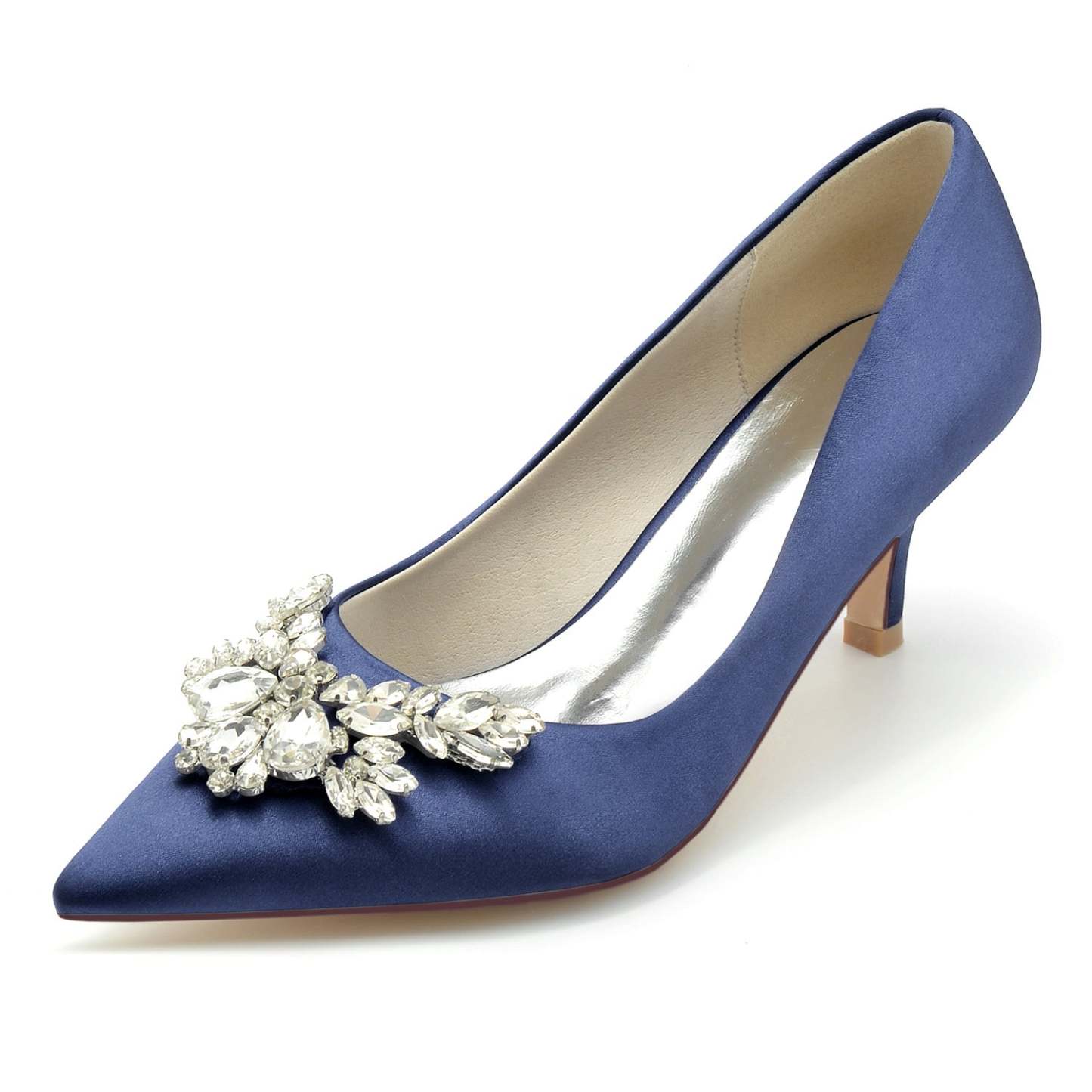 Bridal Silk Satin Shoes with Rhinestones for Women - Minimalist Pointed Toe