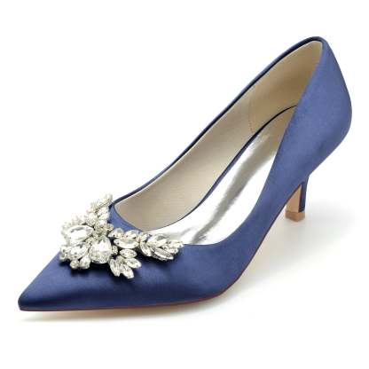 Bridal Silk Satin Shoes with Rhinestones for Women - Minimalist Pointed Toe