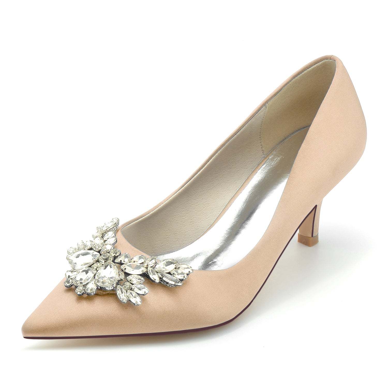 Bridal Silk Satin Shoes with Rhinestones for Women - Minimalist Pointed Toe