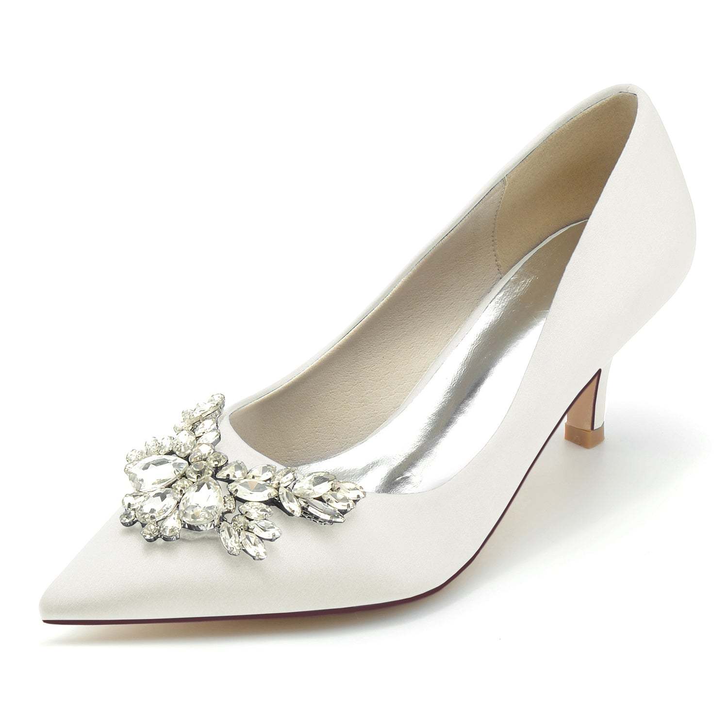 Bridal Silk Satin Shoes with Rhinestones for Women - Minimalist Pointed Toe