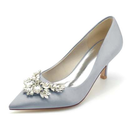 Bridal Silk Satin Shoes with Rhinestones for Women - Minimalist Pointed Toe