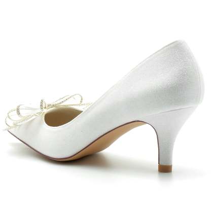 Bridal Shoes for Women with Glitter Bow and Pointed Toe in Mid Heel
