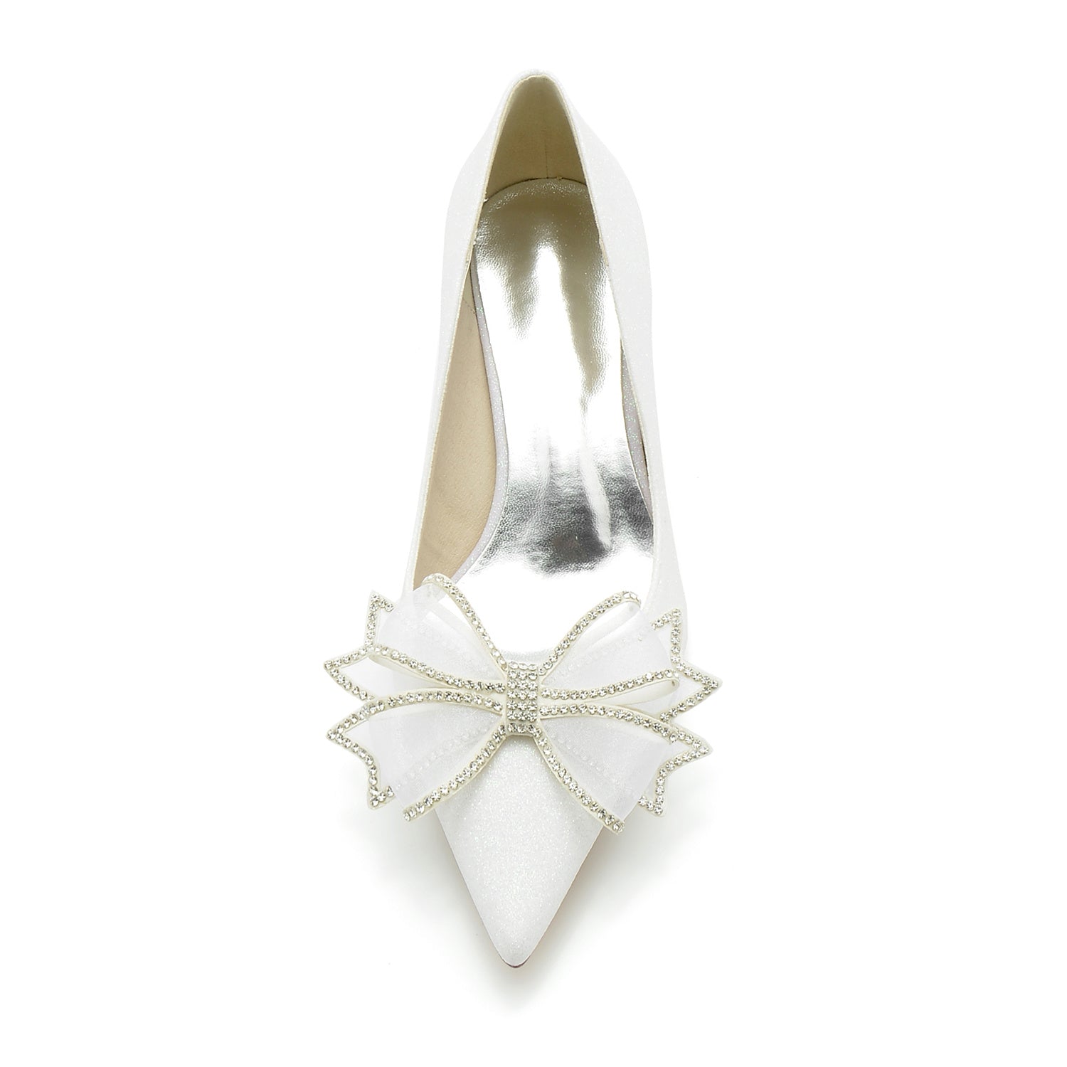 Bridal Shoes for Women with Glitter Bow and Pointed Toe in Mid Heel