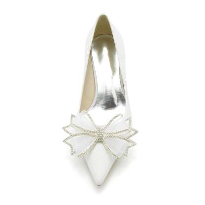 Bridal Shoes for Women with Glitter Bow and Pointed Toe in Mid Heel