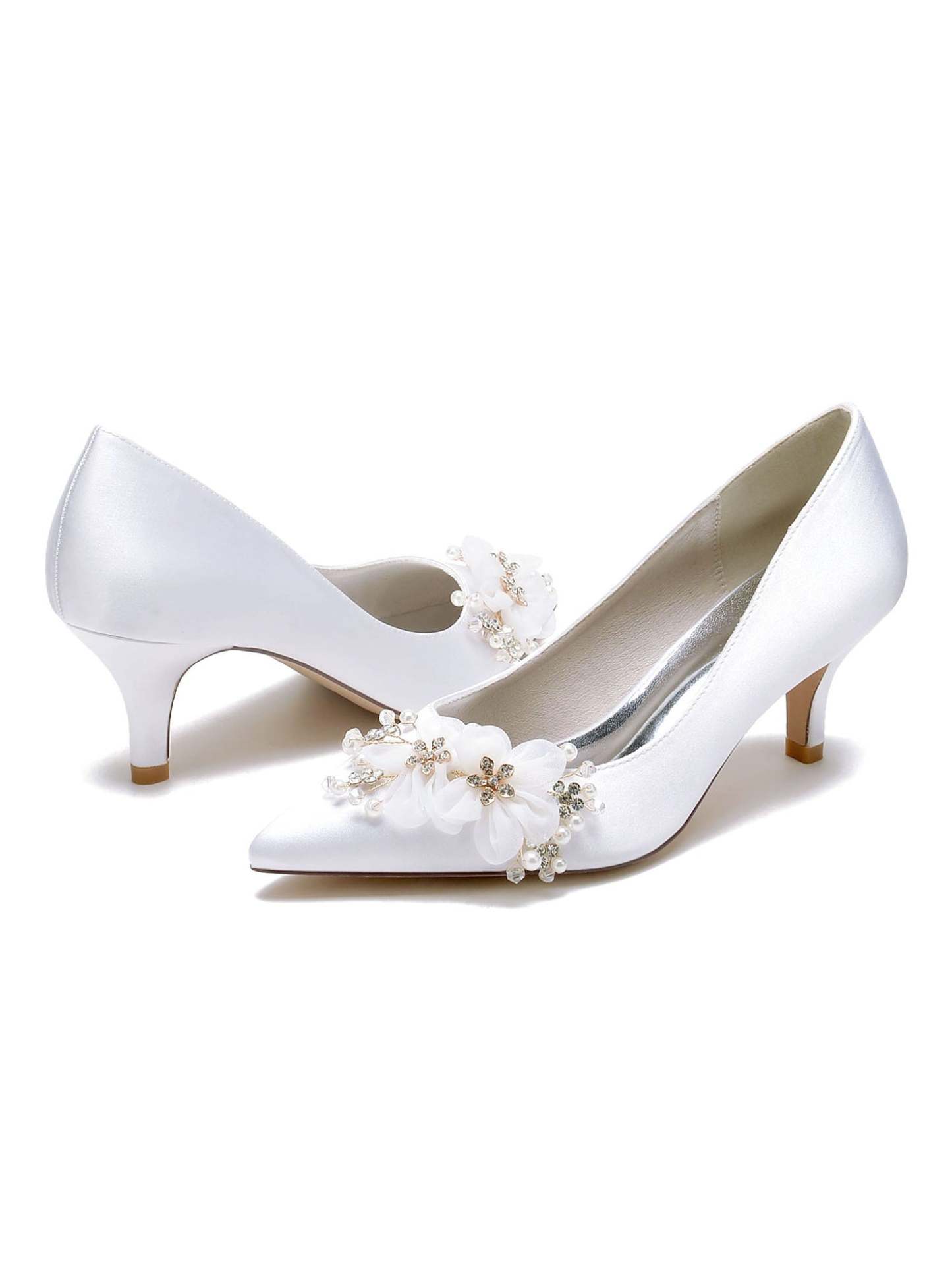 Bridal Shoes for Women with Applique and Pointed Toe in Mid Heel