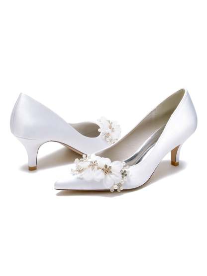 Bridal Shoes for Women with Applique and Pointed Toe in Mid Heel