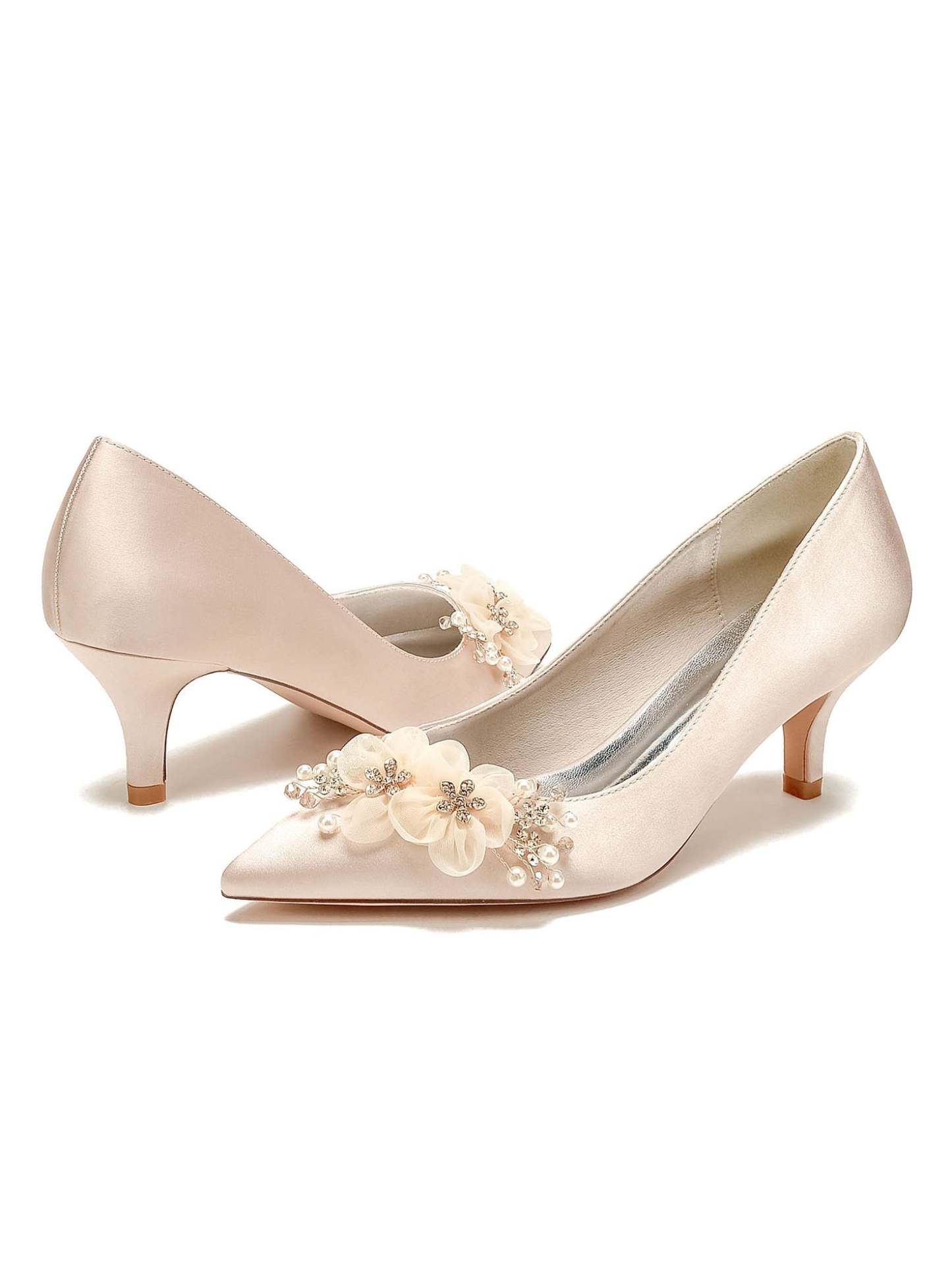 Bridal Shoes for Women with Applique and Pointed Toe in Mid Heel