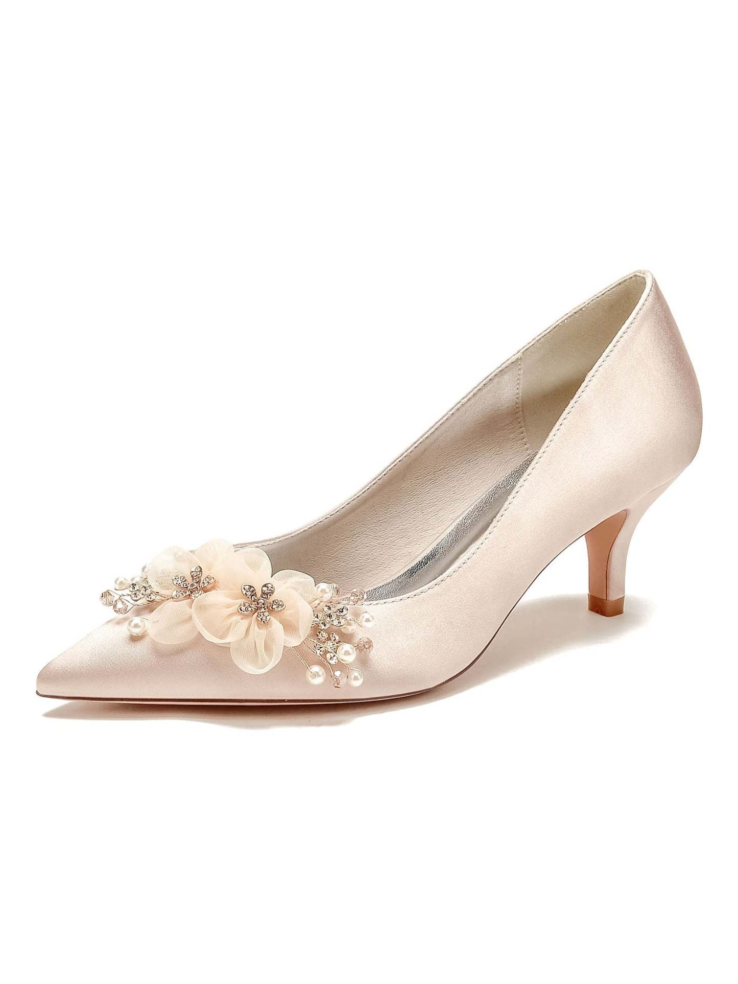 Bridal Shoes for Women with Applique and Pointed Toe in Mid Heel