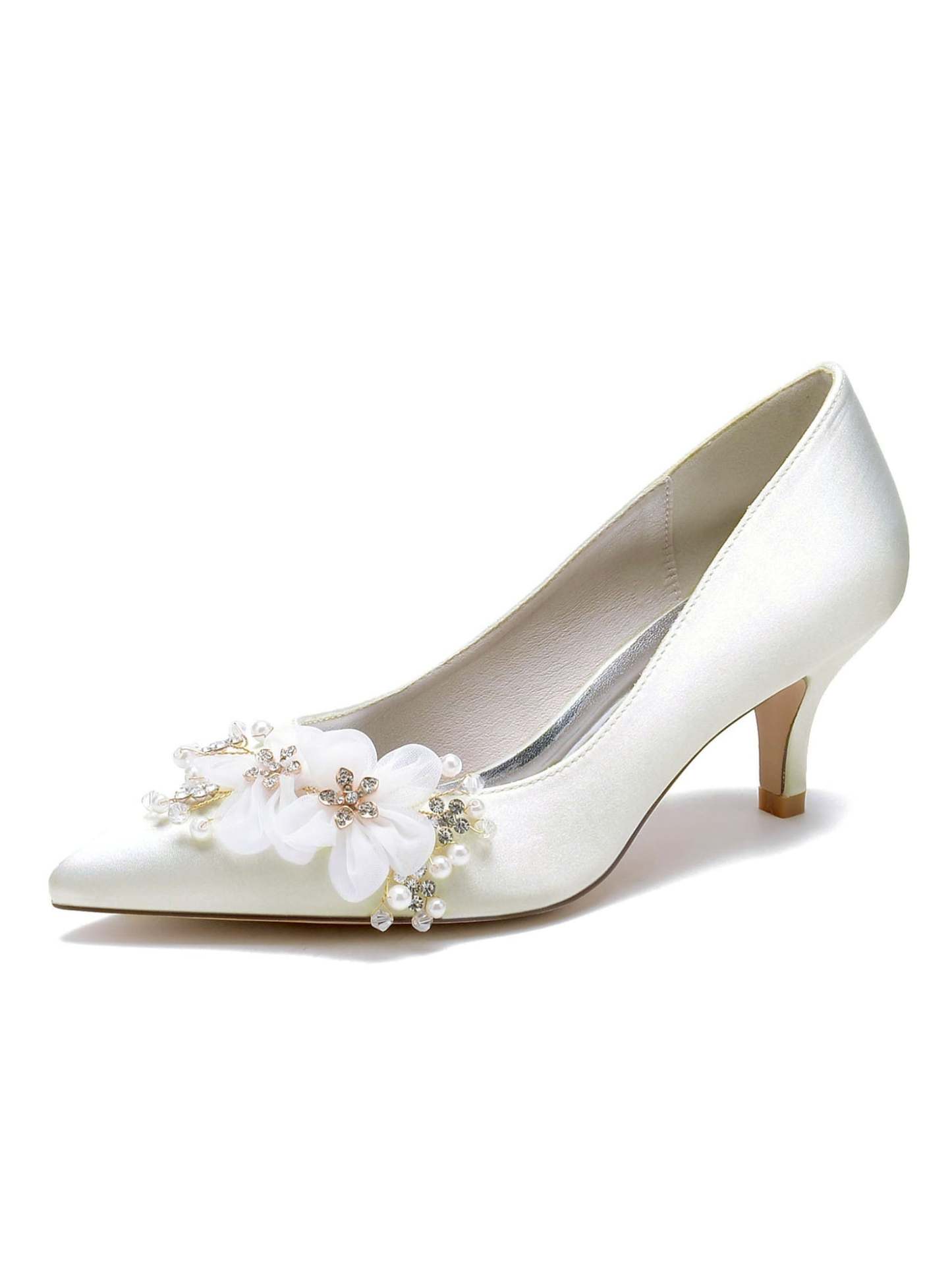 Bridal Shoes for Women with Applique and Pointed Toe in Mid Heel