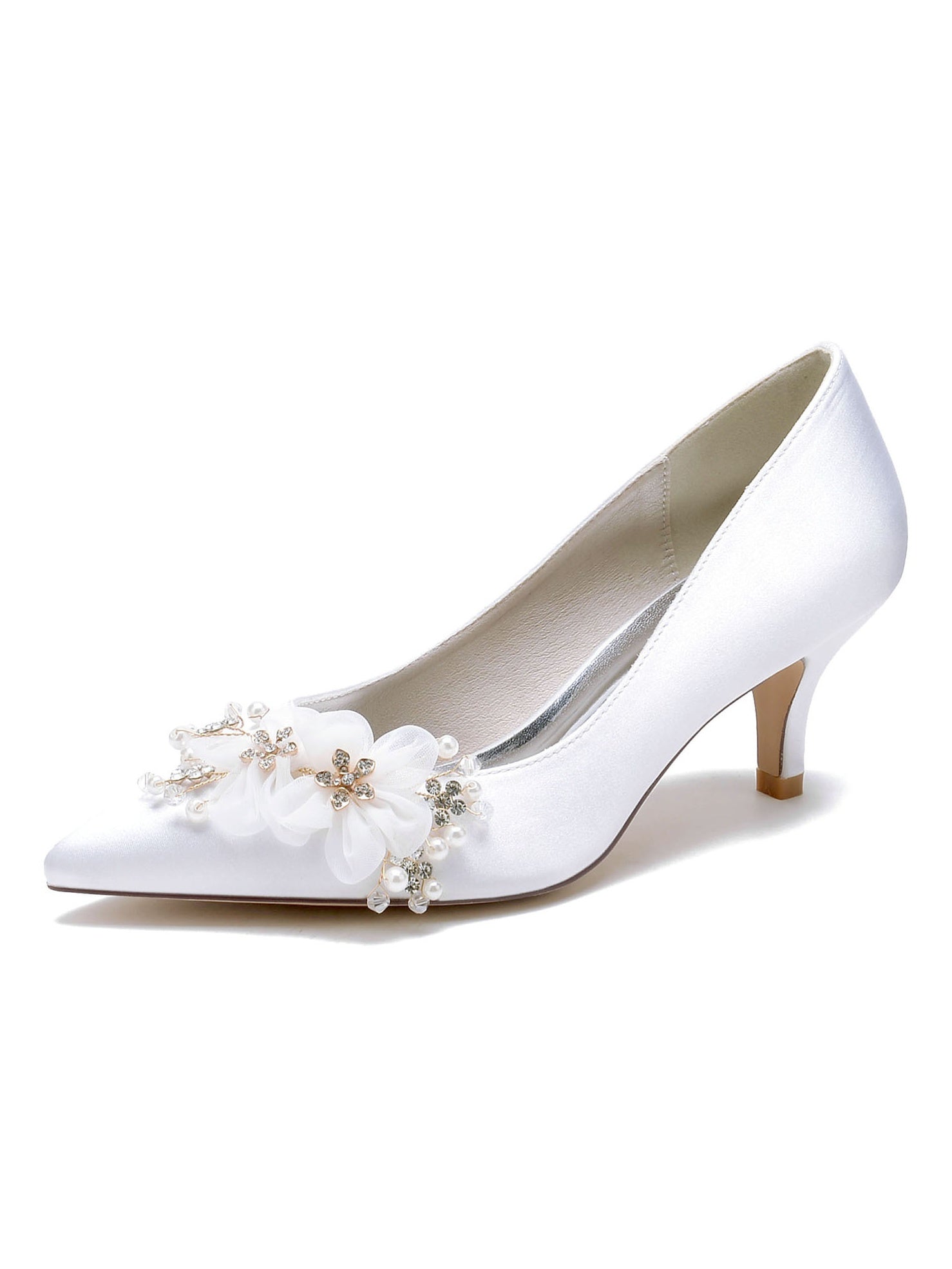 Bridal Shoes for Women with Applique and Pointed Toe in Mid Heel