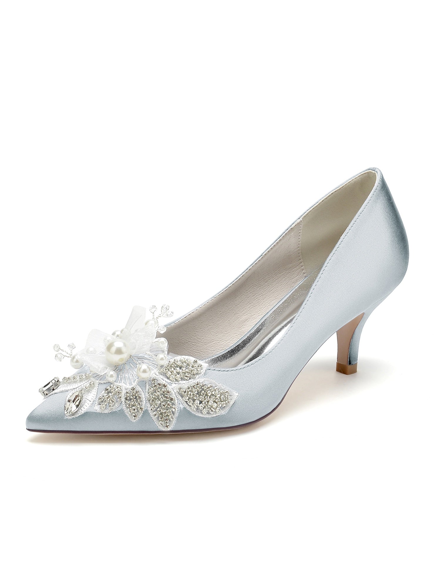 Bridal Shoes for Women with Applique and Pointed Toe in Mid Heel
