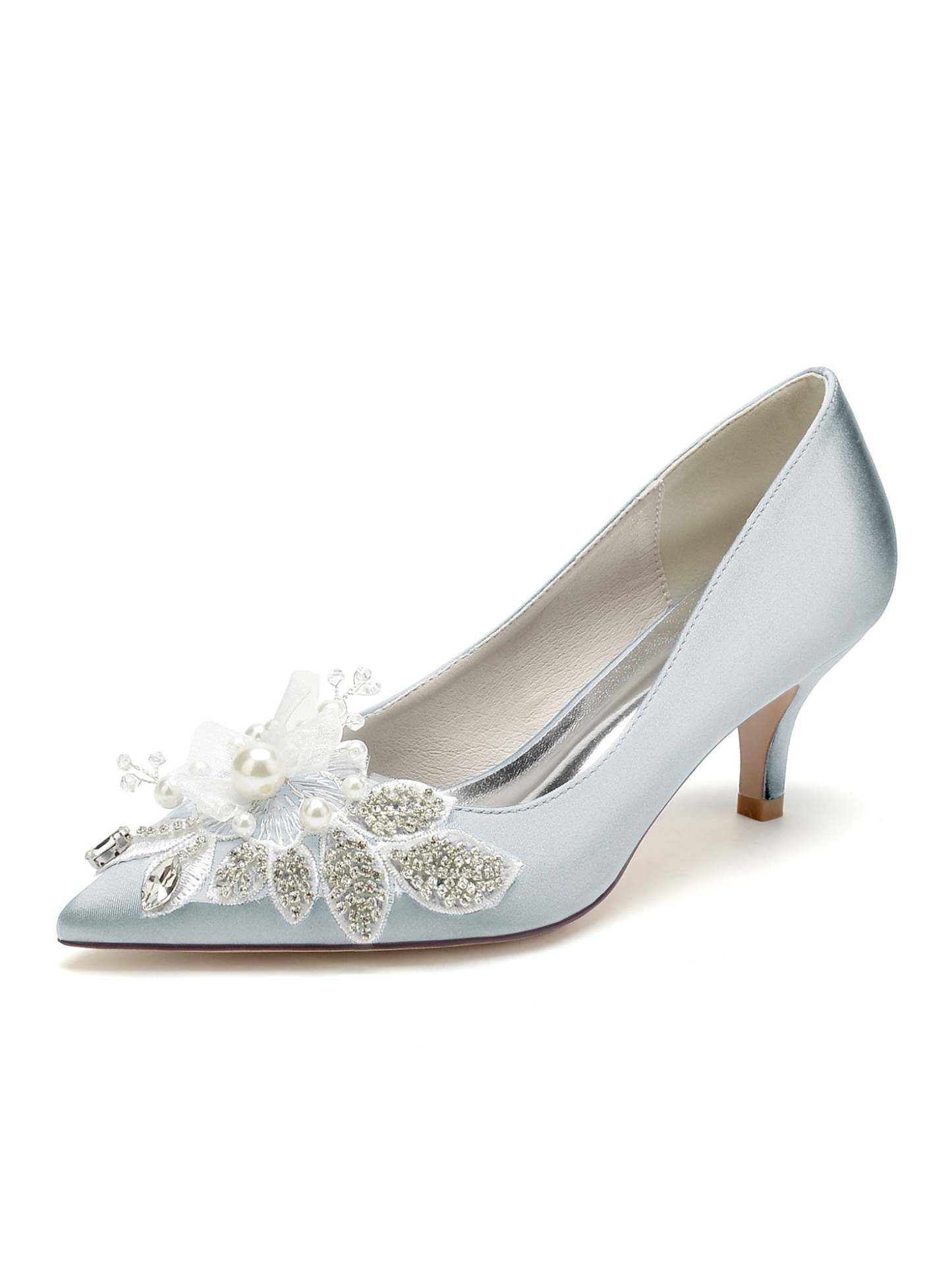Bridal Shoes for Women with Applique and Pointed Toe in Mid Heel