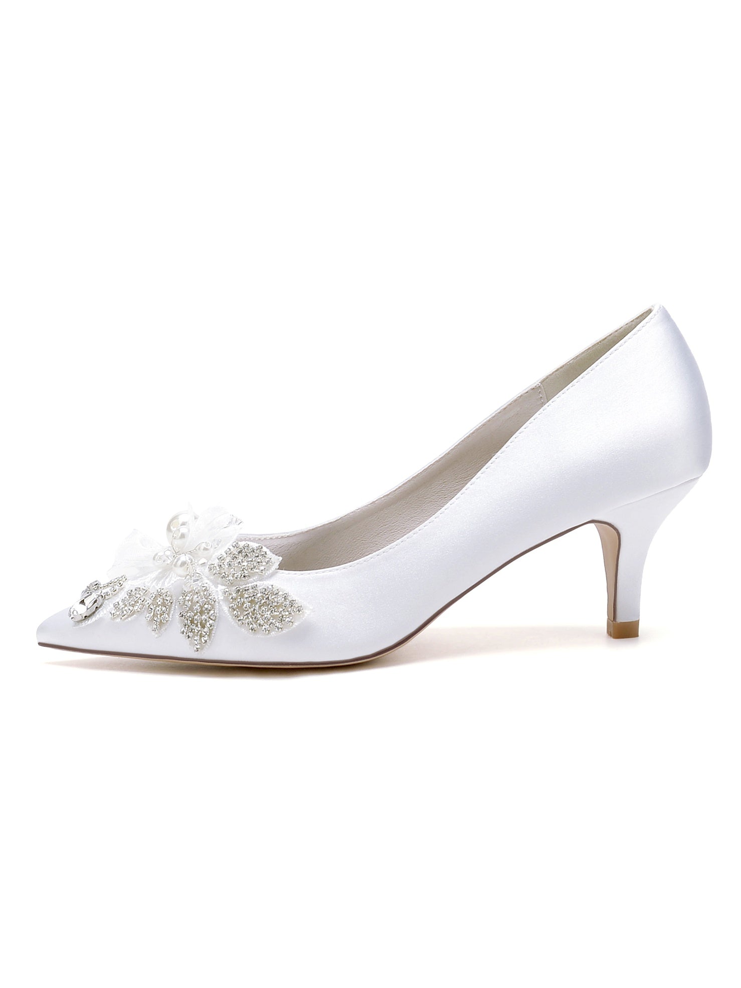 Bridal Shoes for Women with Applique and Pointed Toe in Mid Heel