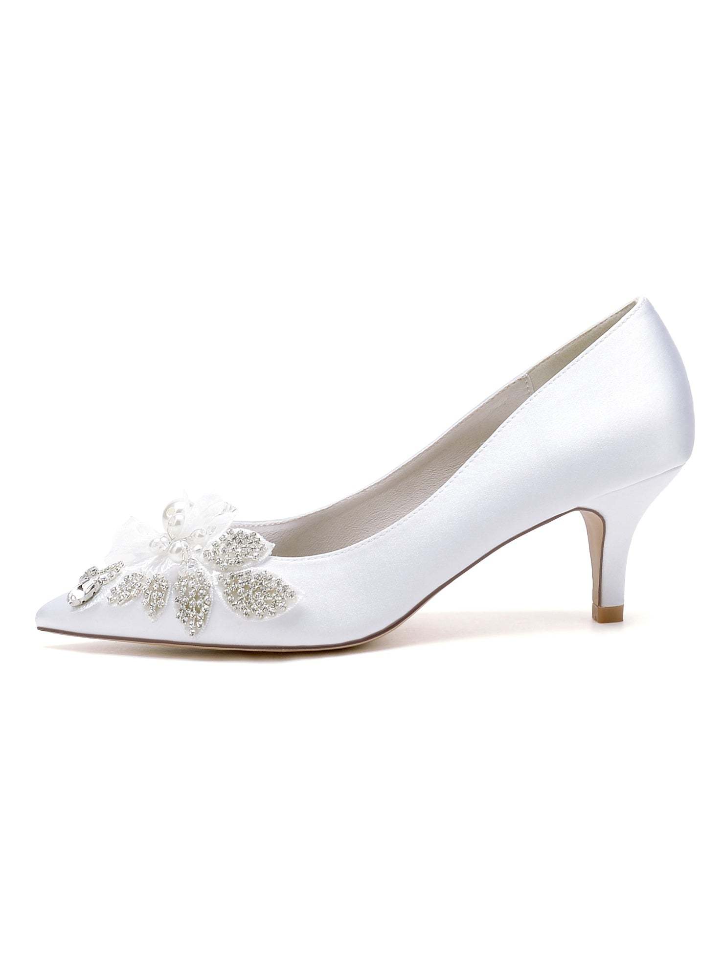 Bridal Shoes for Women with Applique and Pointed Toe in Mid Heel