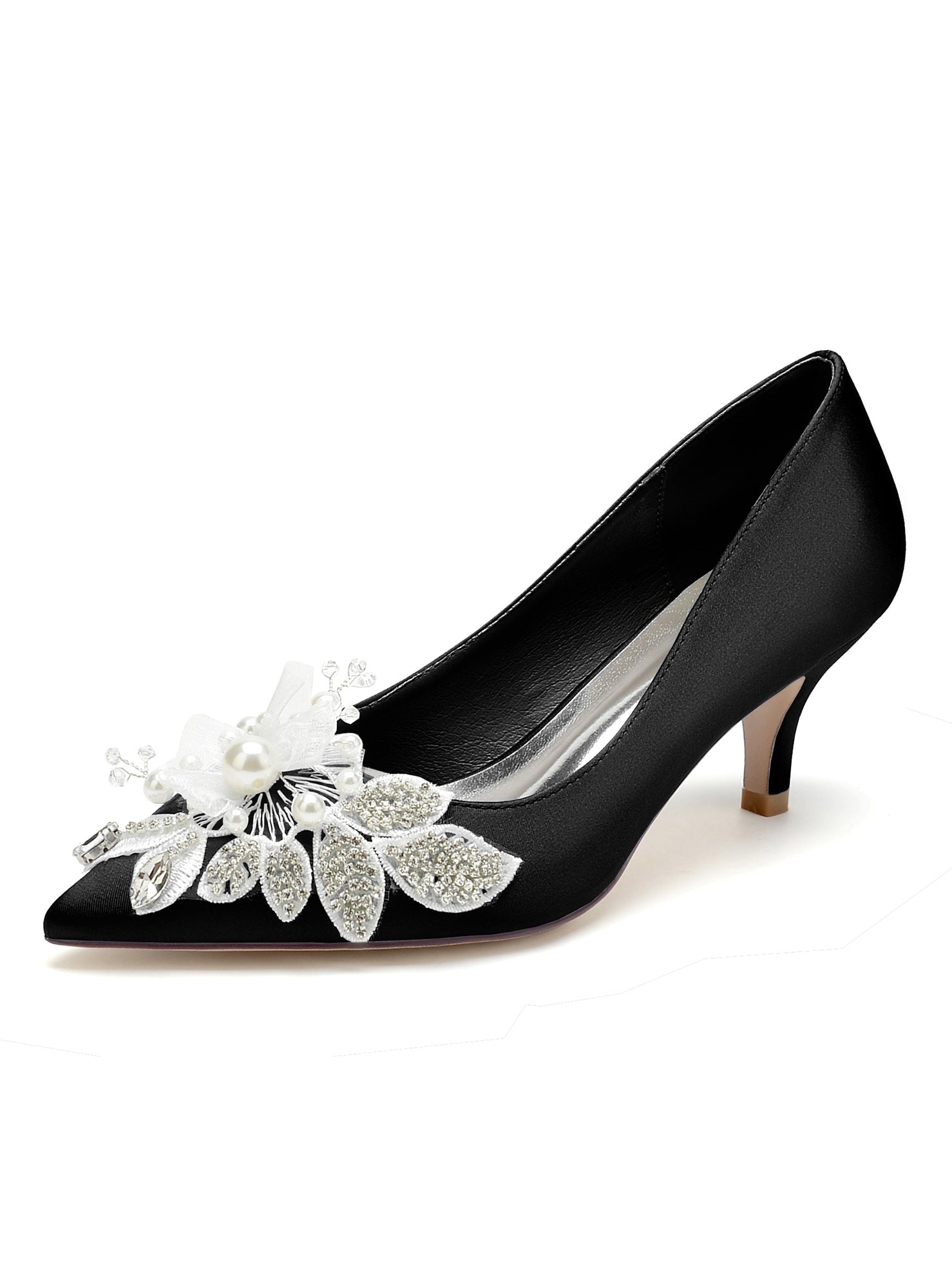 Bridal Shoes for Women with Applique and Pointed Toe in Mid Heel